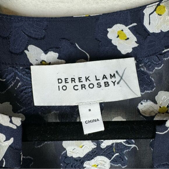 Derek Lam 10 Crosby Silk Floral Long Sleeve Blouse Navy Blue Daisy Women’s 8 - Picture 3 of 8